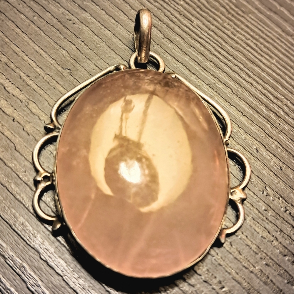 Vintage Large Sterling Silver Rose Quartz Pendant